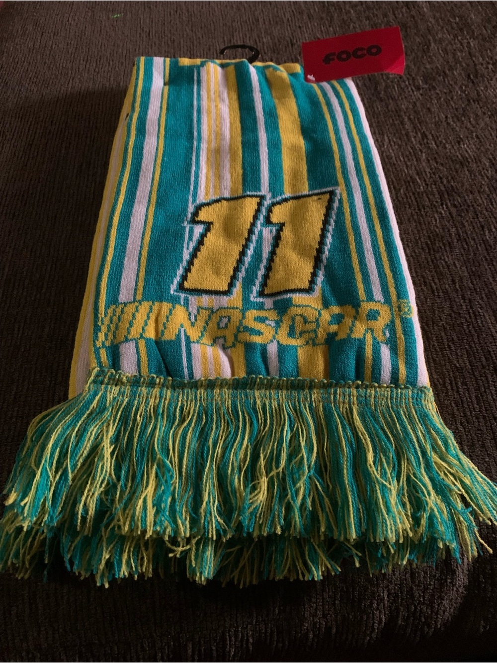 FOCO NASCAR #11 Striped Fan Scarf in Teal & Yellow